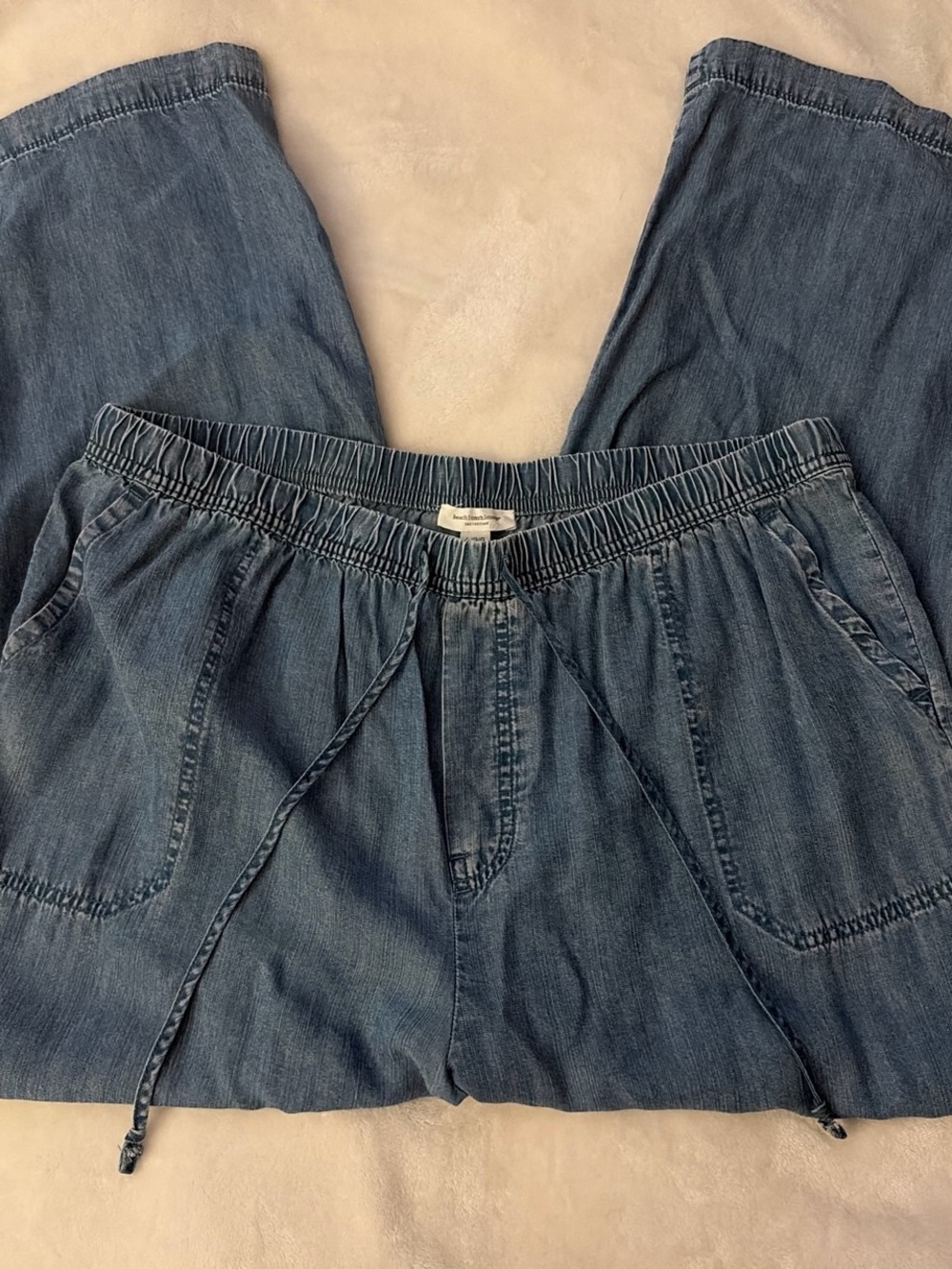 Casual Drawstring Denim Jogger Pants - Blue